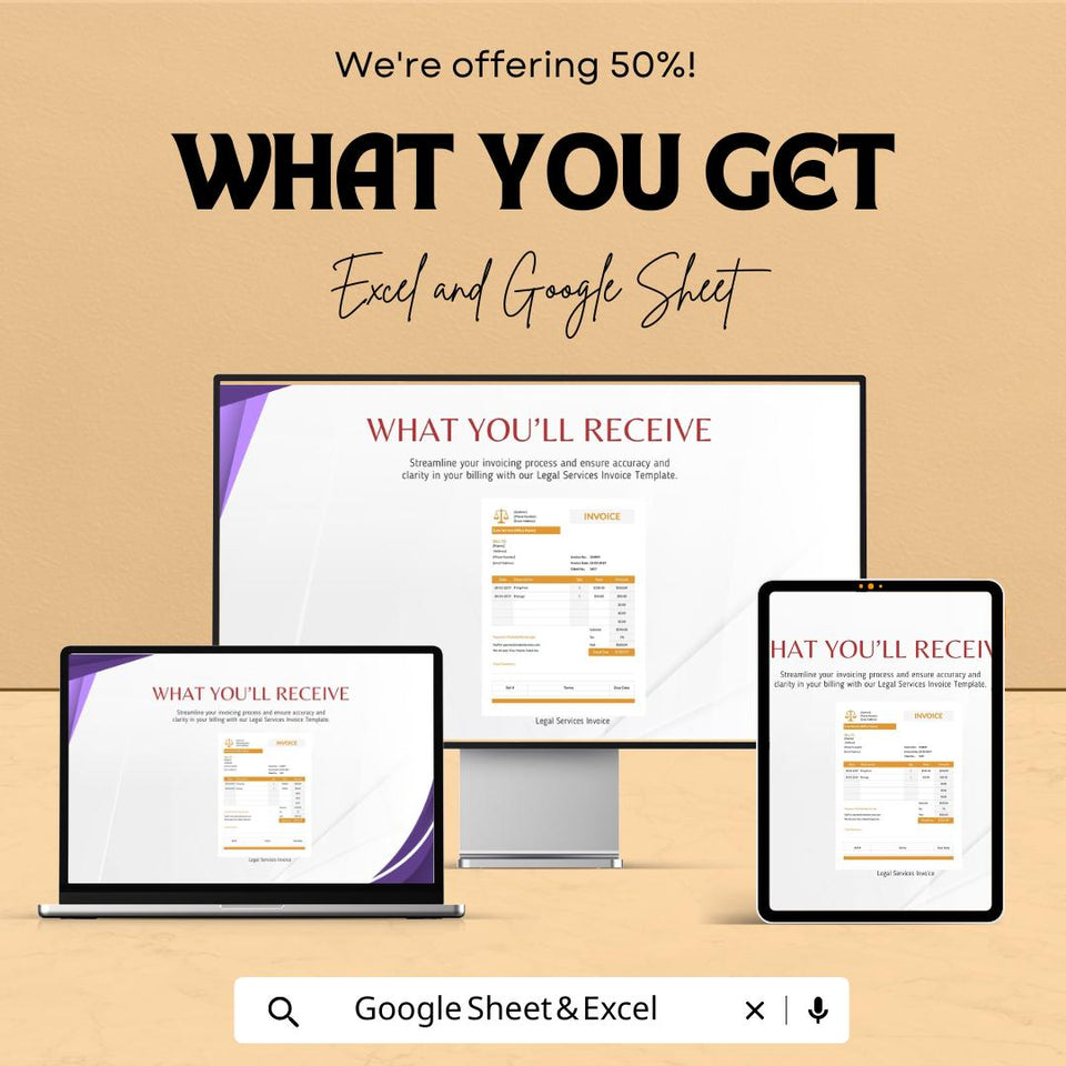 Legal Services Invoice Sheet | Google Sheet Template for Law Firms | Customizable Invoice Template | Legal Billing and Invoice Tracker |