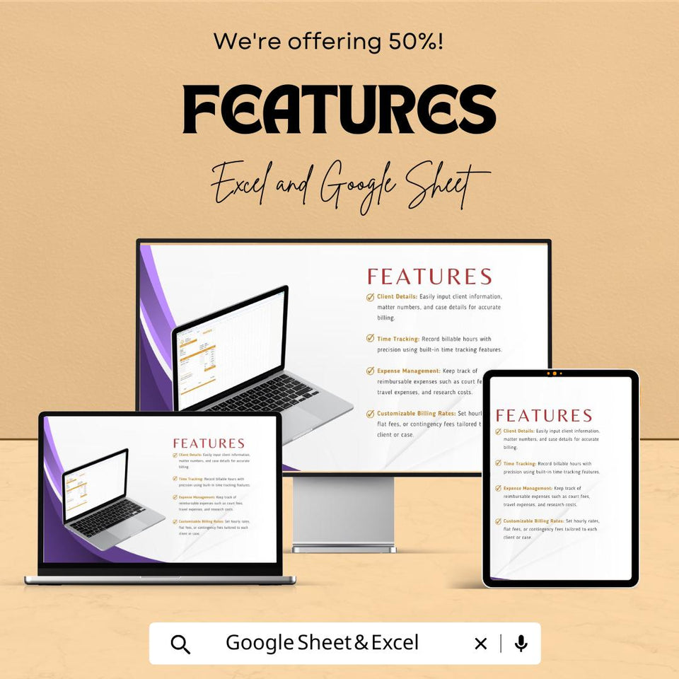 Legal Services Invoice Sheet | Google Sheet Template for Law Firms | Customizable Invoice Template | Legal Billing and Invoice Tracker |