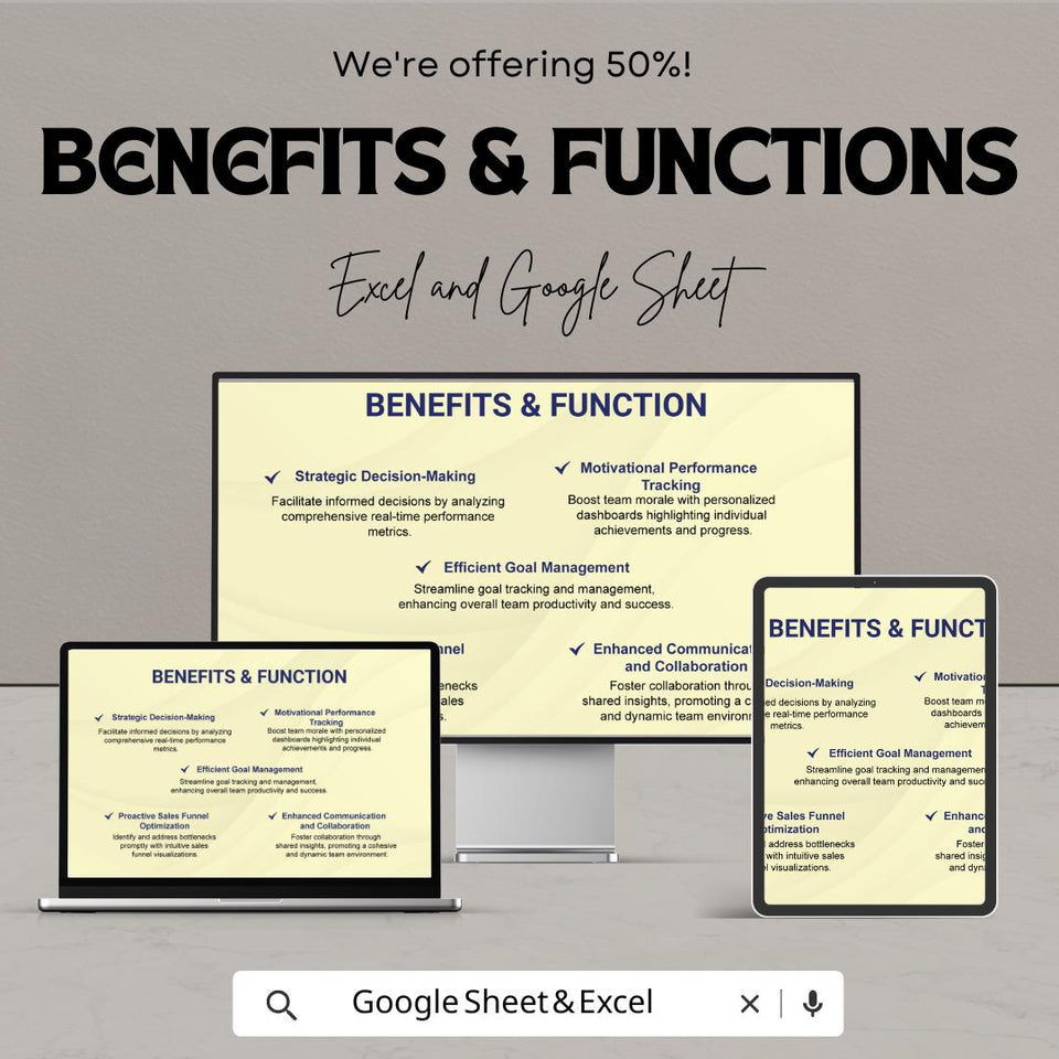 Sales Team Performance Dashboard - Excel & Google Sheet Template for Tracking Sales Metrics, Team Performance and Goals