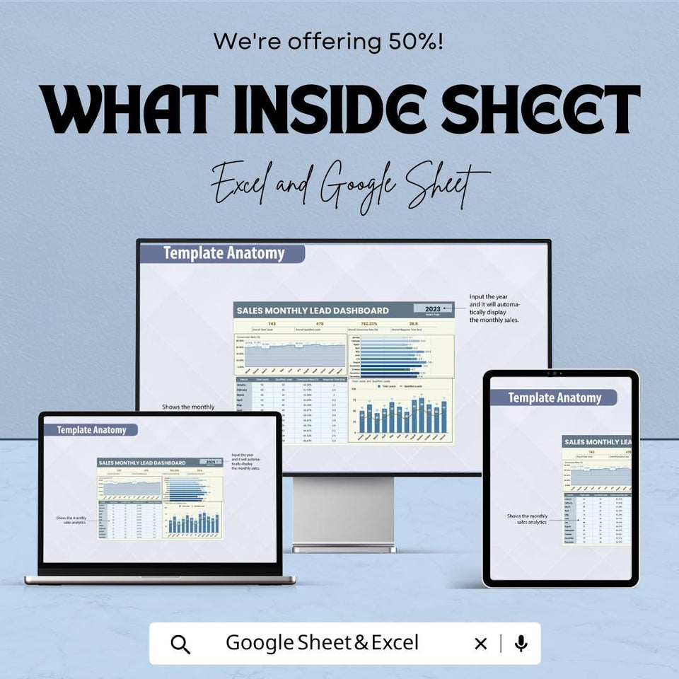 Sales Monthly Lead Dashboard | Sales Metrics Tracker | Conversion Rate & Performance Insights | Yearly Data Analysis | Marketing Template