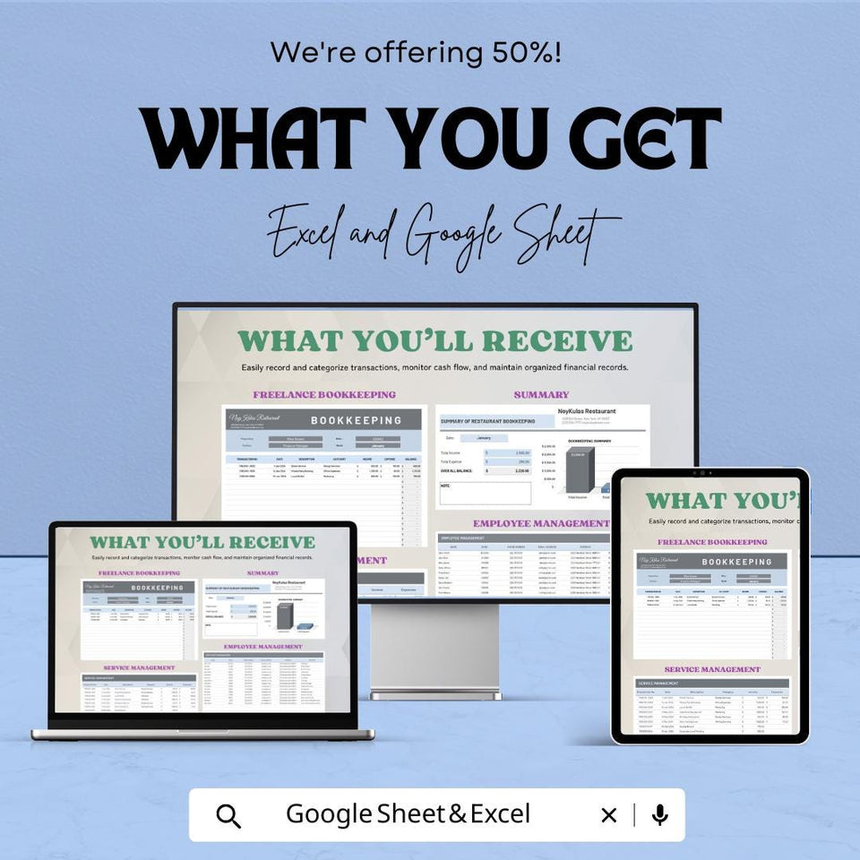 Restaurant Bookkeeping Sheet | Excel & Google Sheet | 50% OFF | Financial Management Template