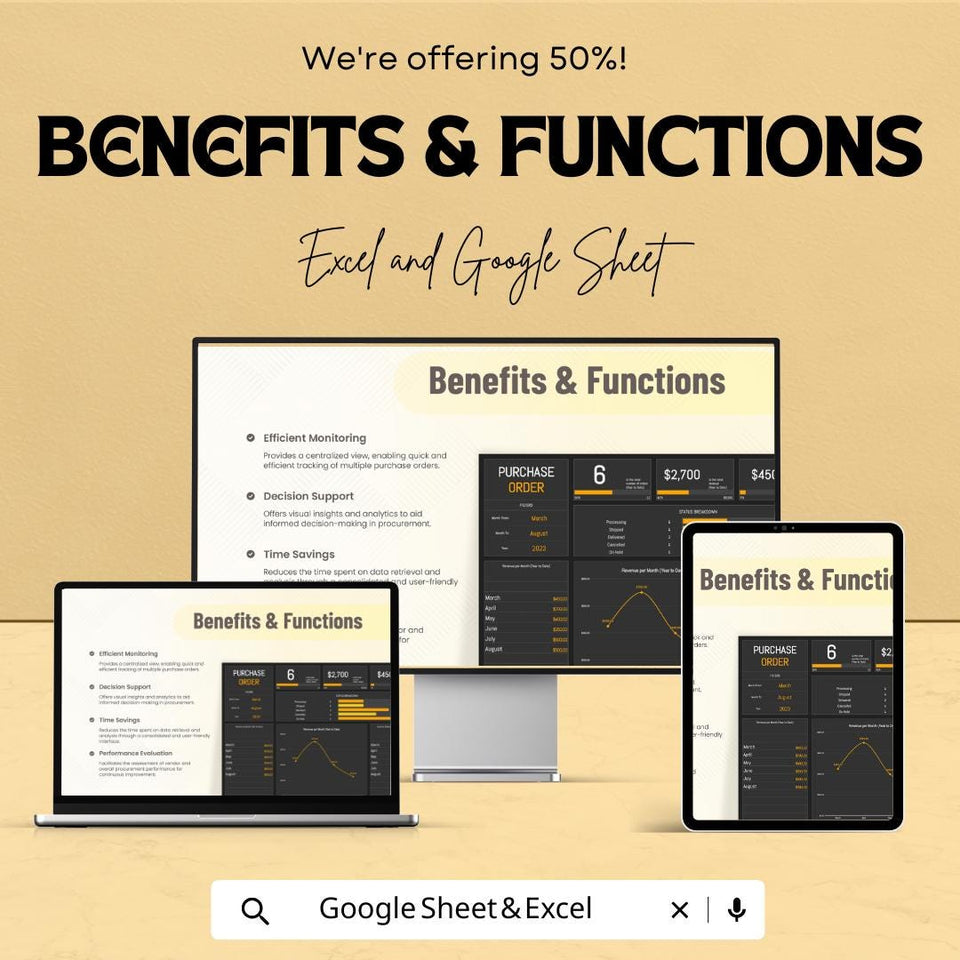 Purchase Order Dashboard | Excel & Google Sheets Template | Track Orders, Revenue, and Status | Customizable Procurement Tool