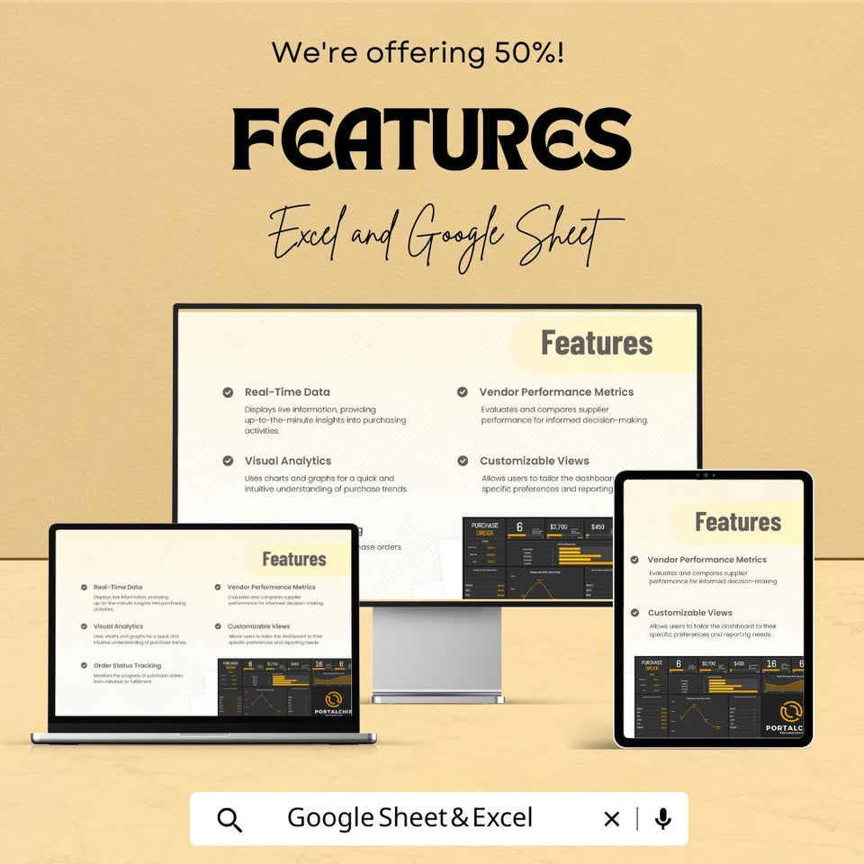 Purchase Order Dashboard | Excel & Google Sheets Template | Track Orders, Revenue, and Status | Customizable Procurement Tool