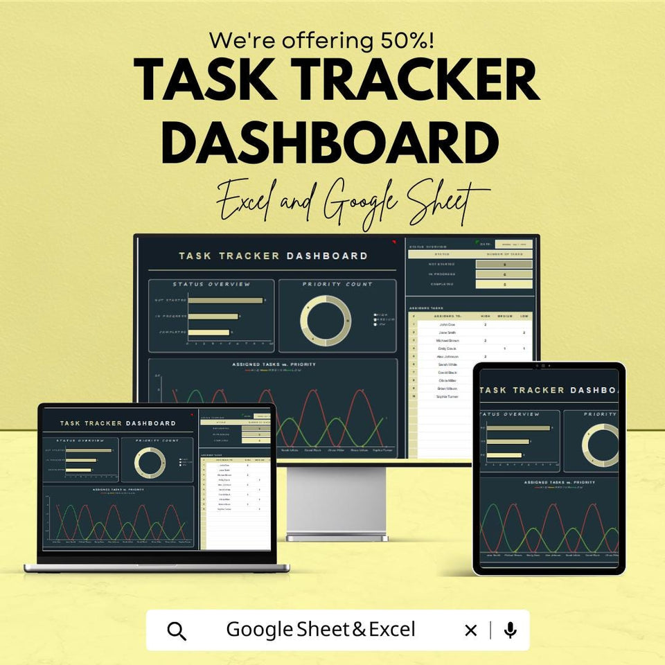 Task Tracker Dashboard | Excel & Google Sheets | Productivity Tracker | Task Management Dashboard | Task Progress Tracker