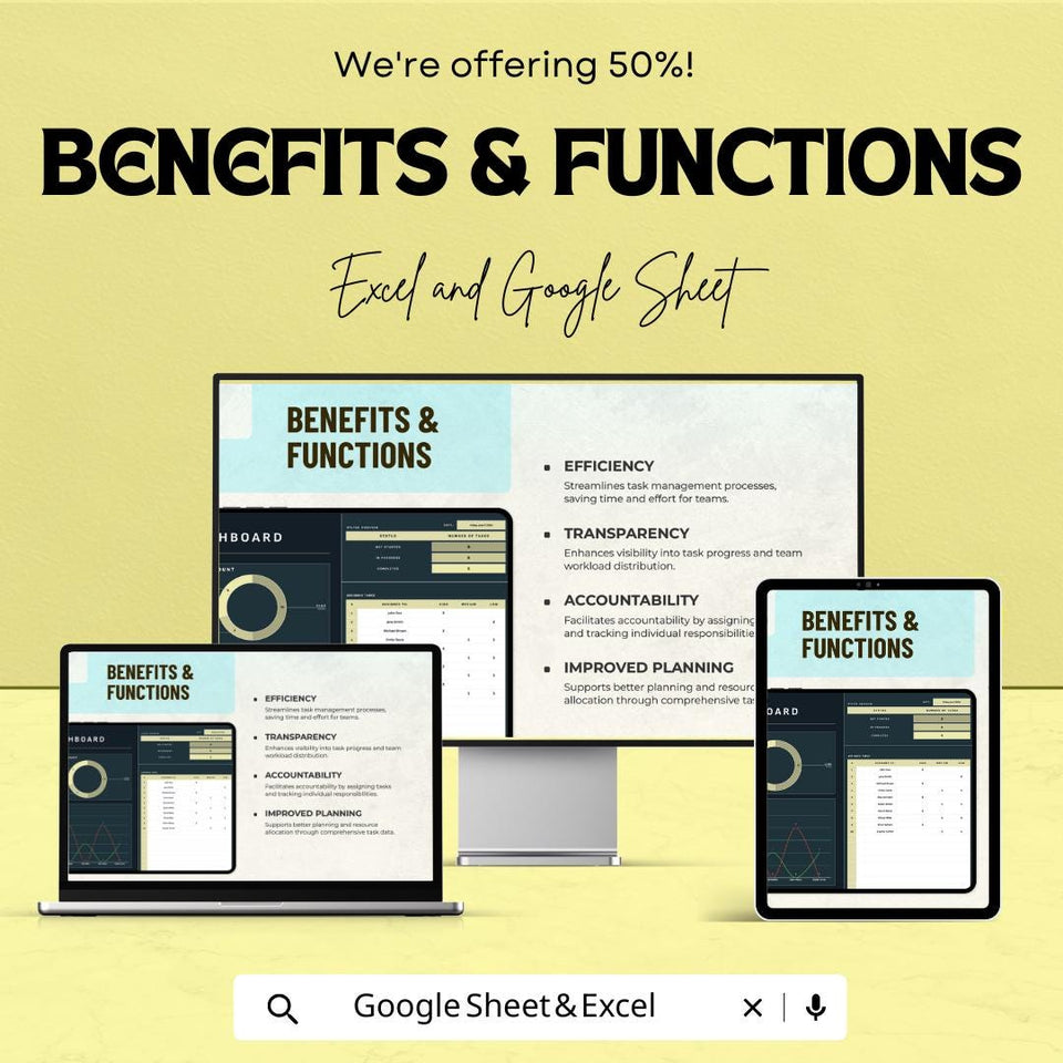 Task Tracker Dashboard | Excel & Google Sheets | Productivity Tracker | Task Management Dashboard | Task Progress Tracker