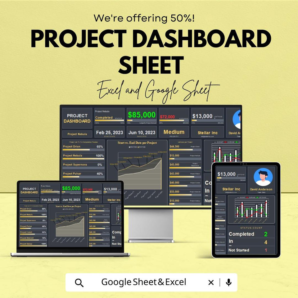 Project Dashboard Sheet for Excel and Google Sheets – Task Tracking, Budget Management, & Timeline Visualization