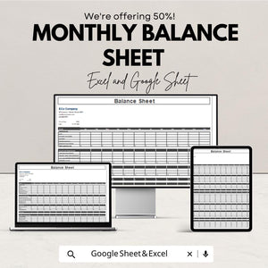 Monthly Balance Sheet | Excel and Google Sheet | 50% OFF | Financial Planning & Budget Template
