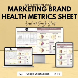 Marketing Brand Health Metrics Sheet - Excel and Google Sheets Template | Track Brand Awareness, Loyalty & Social Media Sentiment