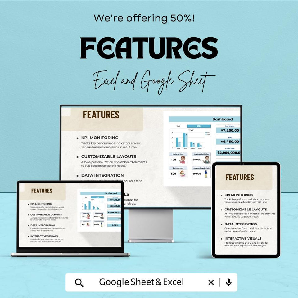 Corporate Dashboard Template - Business Performance Tracking Sheet | Excel & Google Sheets | KPI Monitoring | Financial Overview