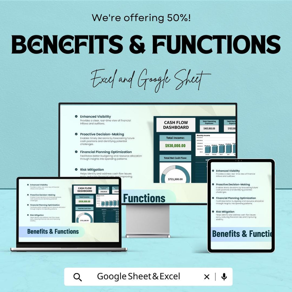 Cash Flow Dashboard | Financial Management Excel and Google Sheets | Monthly & Annual Cash Flow Analysis | Real-Time Financial Dashboard