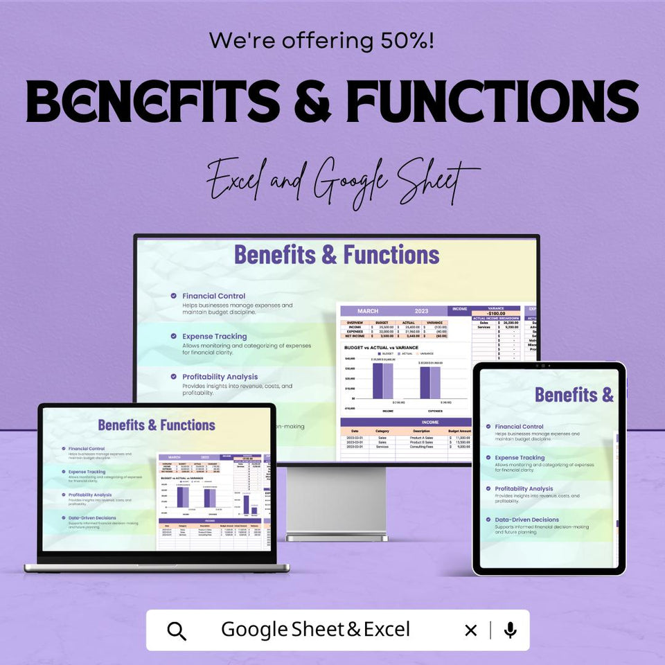 Business Budget Sheet - Excel and Google Sheet Template for Financial Planning, Income & Expense Tracker, Budgeting and Expense Analysis