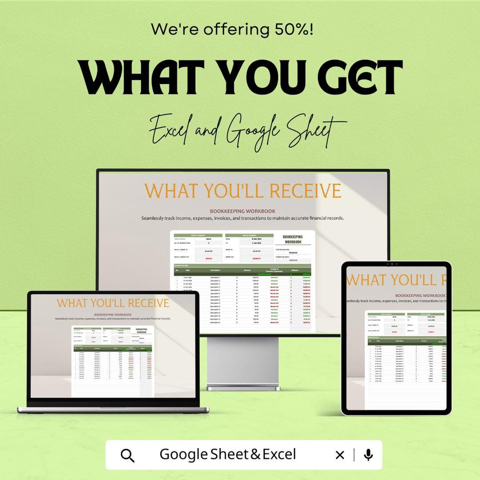 Bookkeeping Workbook Sheet for Financial Management | Google Sheet Template | Track Income & Expenses | Budgeting and Accounting Tool