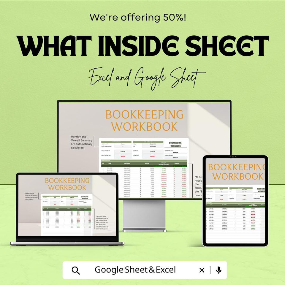 Bookkeeping Workbook Sheet for Financial Management | Google Sheet Template | Track Income & Expenses | Budgeting and Accounting Tool