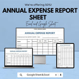 Annual Expense Report Sheet Template for Google Sheets | Optimize Expenses | Business Financial Management Tool | Expense Tracking Sheet