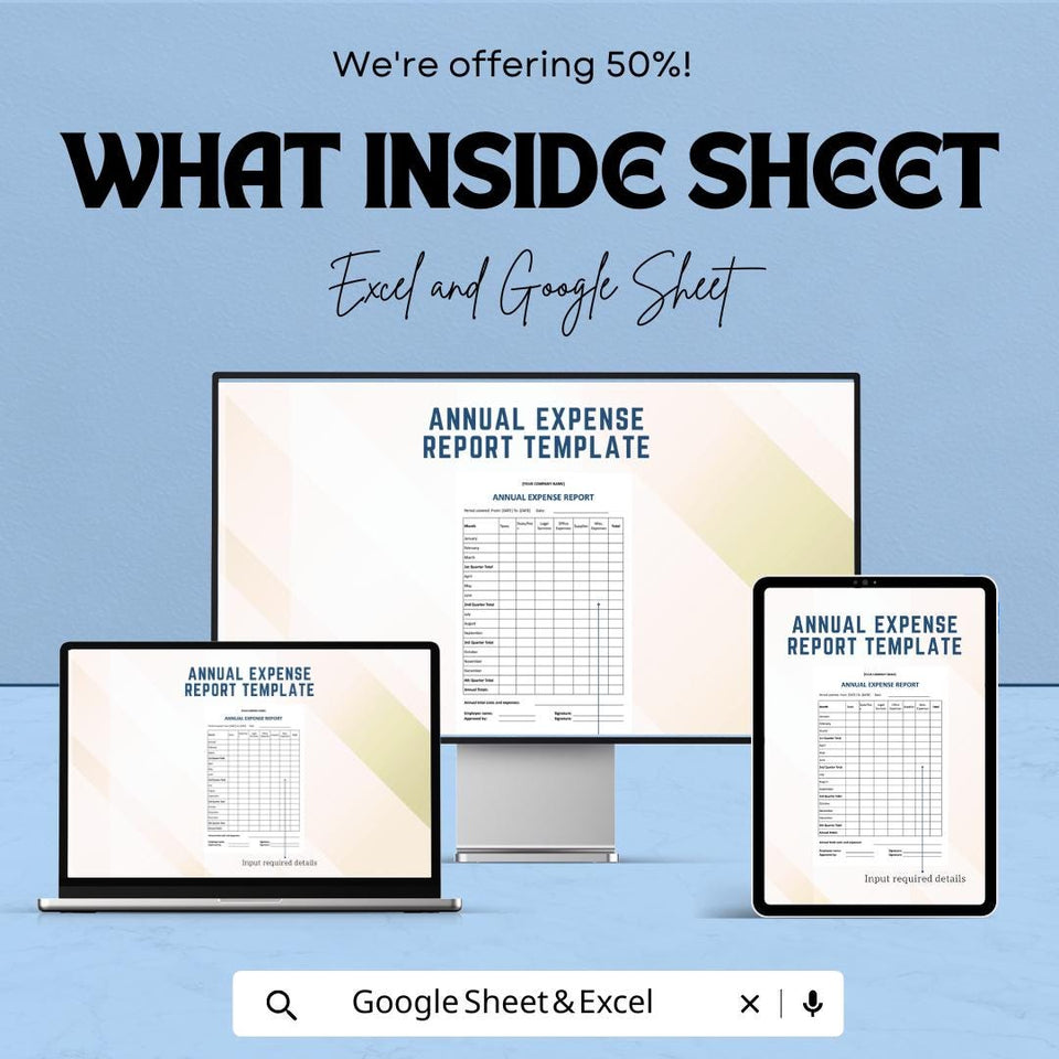 Annual Expense Report Sheet Template for Google Sheets | Optimize Expenses | Business Financial Management Tool | Expense Tracking Sheet