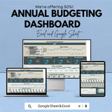 Annual Budgeting Dashboard Template - Excel and Google Sheet for Financial Planning - Track Income, Expenses & Forecasting |