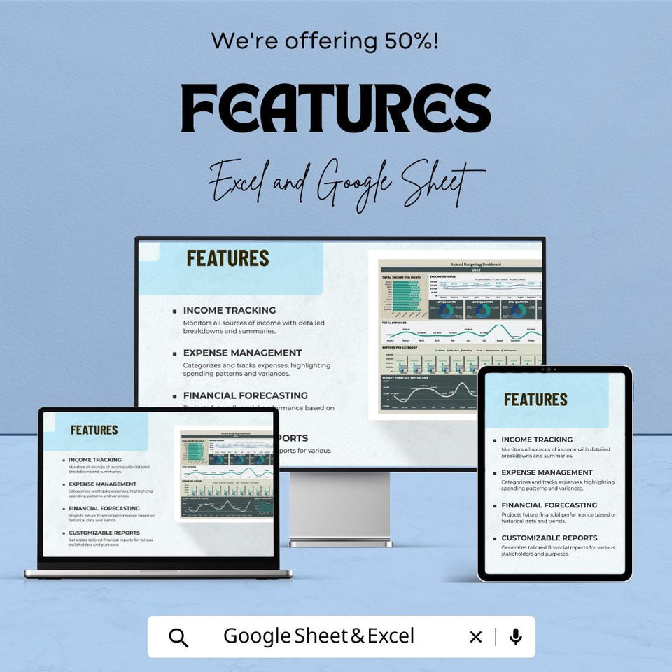 Annual Budgeting Dashboard Template - Excel and Google Sheet for Financial Planning - Track Income, Expenses & Forecasting |