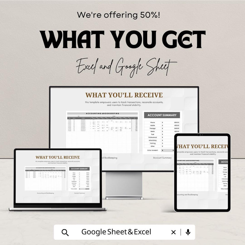 Accounting and Bookkeeping Sheet | Financial Tracker Template | Expense and Income Management | Excel & Google Sheets