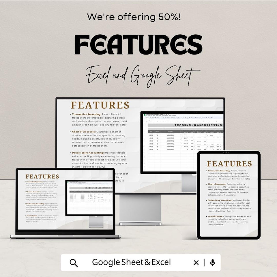 Accounting and Bookkeeping Sheet | Financial Tracker Template | Expense and Income Management | Excel & Google Sheets