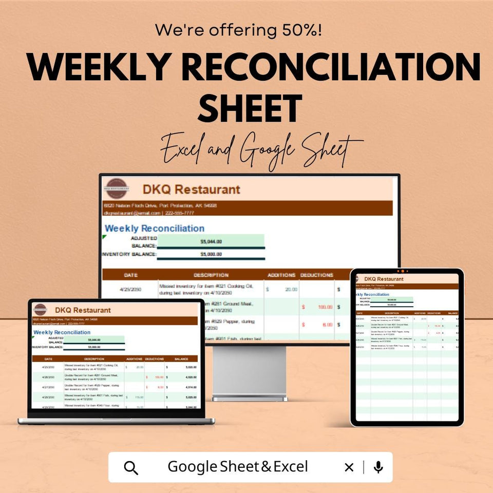 Weekly Reconciliation Sheet for Finances | Excel & Google Sheet Template | Financial Reconciliation Tracker | Budget Management Tool