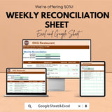Weekly Reconciliation Sheet for Finances | Excel & Google Sheet Template | Financial Reconciliation Tracker | Budget Management Tool