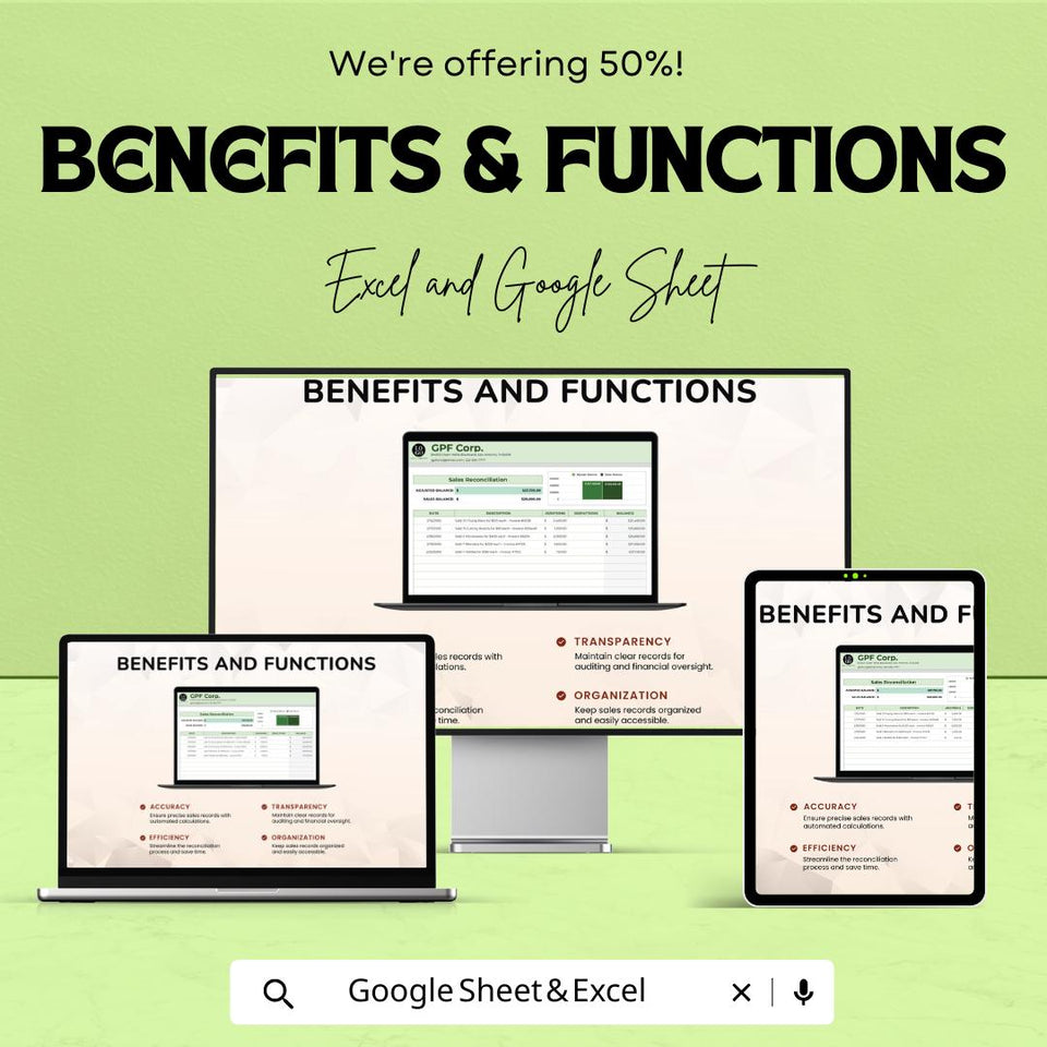 Sales Reconciliation Sheet Template for Excel and Google Sheets | Financial Management Spreadsheet | Track Sales, Additions & Deductions |