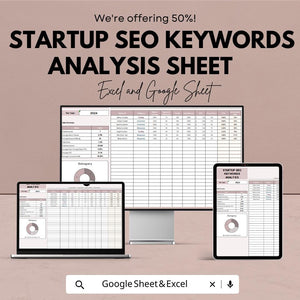 Startup SEO Keywords Analysis Sheet | Excel & Google Sheet Template for Keyword Tracking, SEO Performance and Marketing Analysis