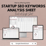 Startup SEO Keywords Analysis Sheet | Excel & Google Sheet Template for Keyword Tracking, SEO Performance and Marketing Analysis