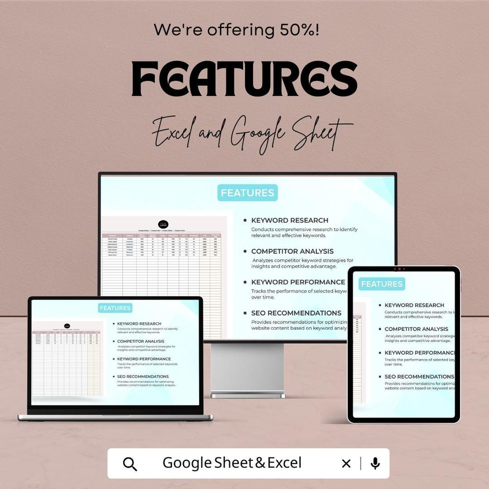 Startup SEO Keywords Analysis Sheet | Excel & Google Sheet Template for Keyword Tracking, SEO Performance and Marketing Analysis