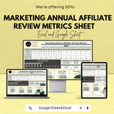 Marketing Annual Affiliate Review Metrics Sheet - Google Sheet Template for Performance Analysis & Tracking | Affiliate Program Analysis