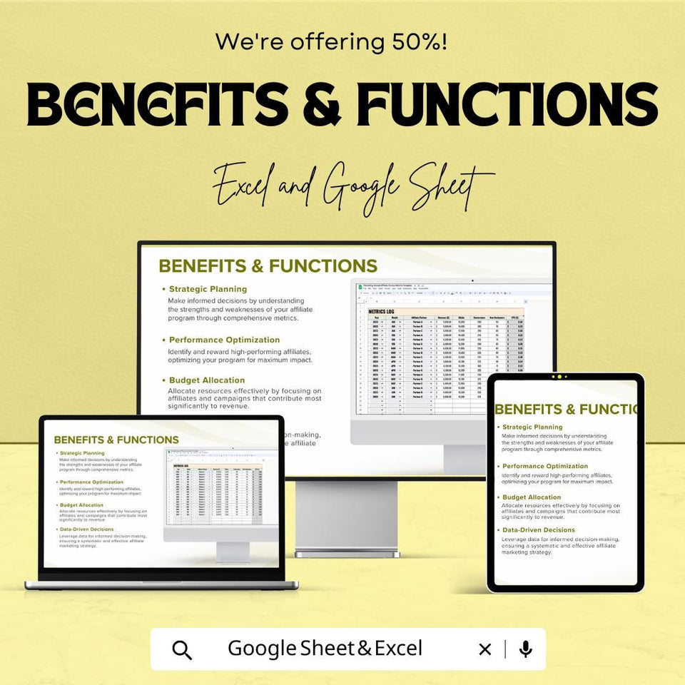 Marketing Annual Affiliate Review Metrics Sheet - Google Sheet Template for Performance Analysis & Tracking | Affiliate Program Analysis