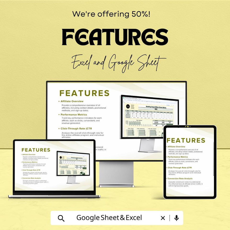 Marketing Annual Affiliate Review Metrics Sheet - Google Sheet Template for Performance Analysis & Tracking | Affiliate Program Analysis