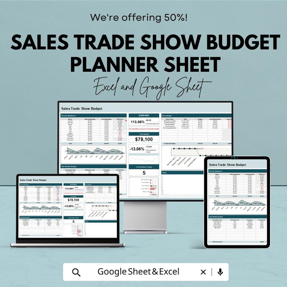 Sales Trade Show Budget Planner | Google Sheets | Event Budget Tracker | Expense Management | Trade Show Planner | Budgeting Template