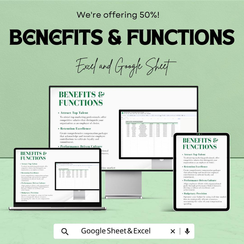 Marketing Salary & Compensation Planner - Excel and Google Sheet Template for HR, Salary Structures, Employee Compensation, and Bonuses