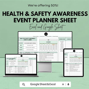 Health & Safety Awareness Event Planner Sheet | Google Sheet | Event Planning Template | Health Safety Management | Google Sheets and Excel