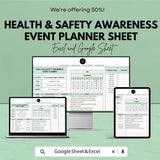 Health & Safety Awareness Event Planner Sheet | Google Sheet | Event Planning Template | Health Safety Management | Google Sheets and Excel