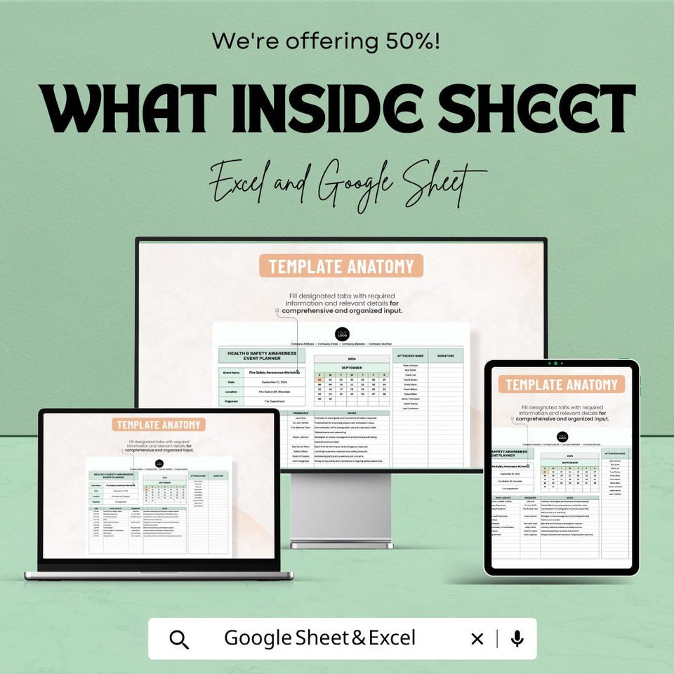 Health & Safety Awareness Event Planner Sheet | Google Sheet | Event Planning Template | Health Safety Management | Google Sheets and Excel