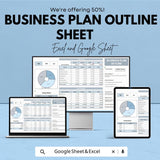 Business Plan Outline Sheet - Excel & Google Sheet Template - Financial Planning, Cash Flow Tracker, Startup Business Plan, Budget Planner
