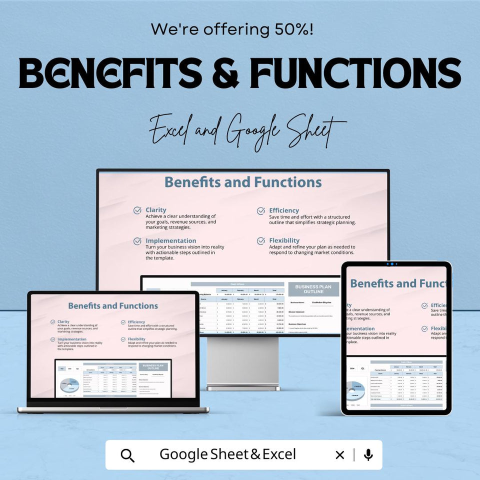 Business Plan Outline Sheet - Excel & Google Sheet Template - Financial Planning, Cash Flow Tracker, Startup Business Plan, Budget Planner