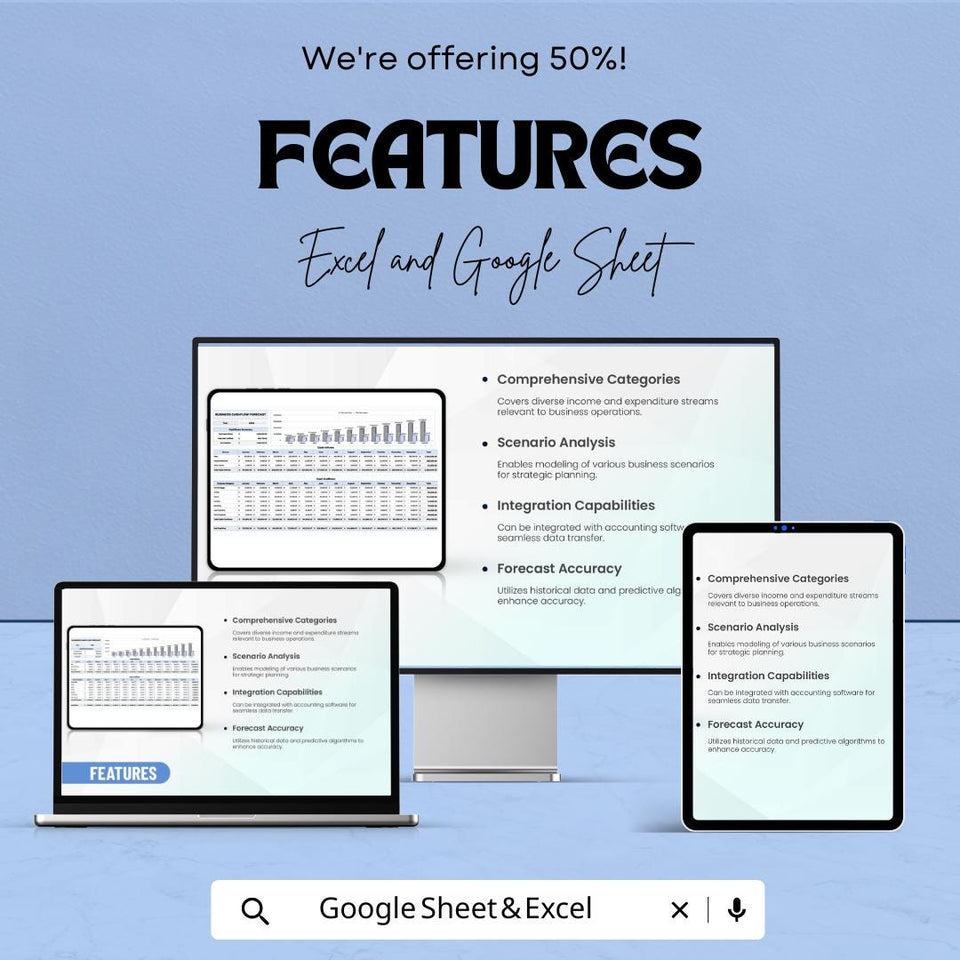 Business Cashflow Forecast Sheet - Excel and Google Sheet Template for Budgeting, Expense & Income Planning - Small Business Finance Tool