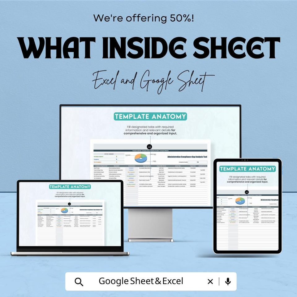 Administration Compliance Gap Analysis Tool Sheet | Excel Template | Track Compliance Gaps & Risk Mitigation | Excel Spreadsheet for