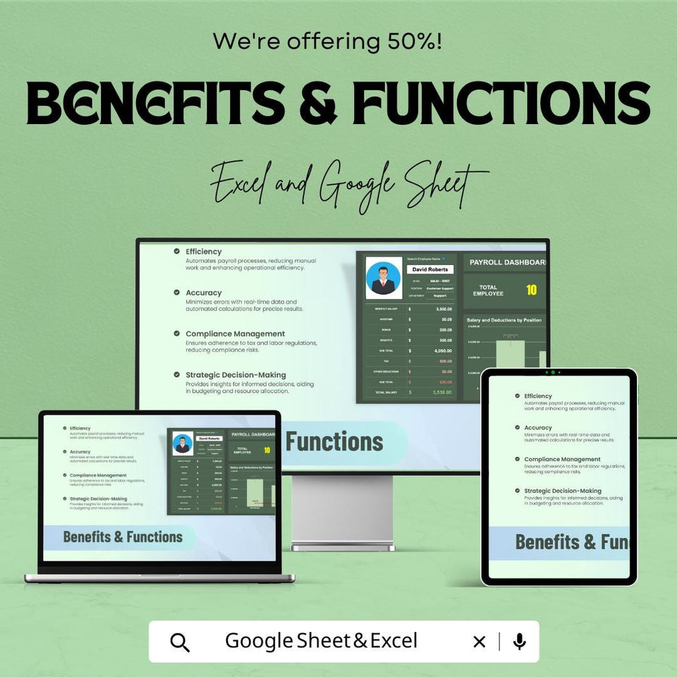 Payroll Dashboard Excel & Google Sheet - Real-Time Employee Salary Management, Compliance Tracking, Customizable Reports