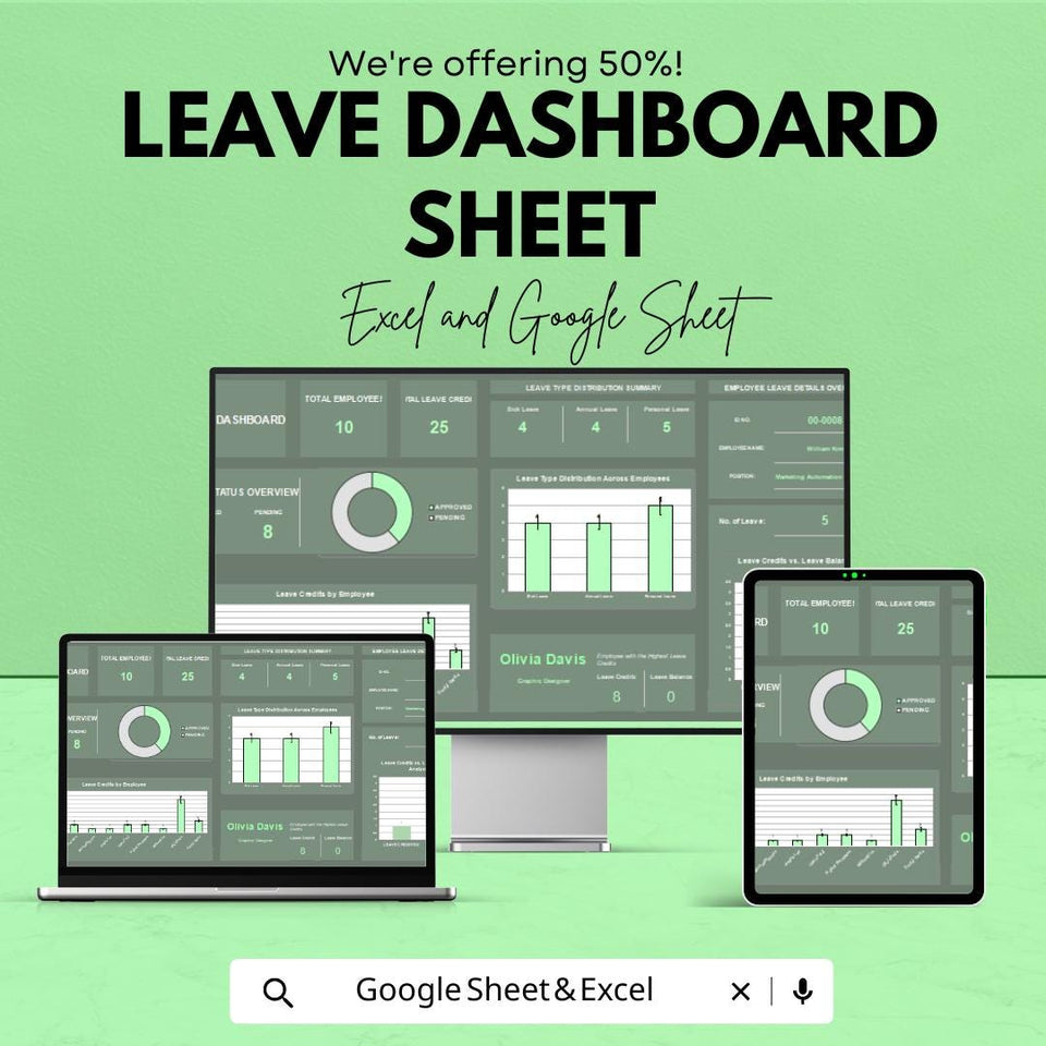 Leave Dashboard | Employee Leave Tracker | Excel & Google Sheets | Leave Management System | Work Leave Planner | Absenteeism Tracker |