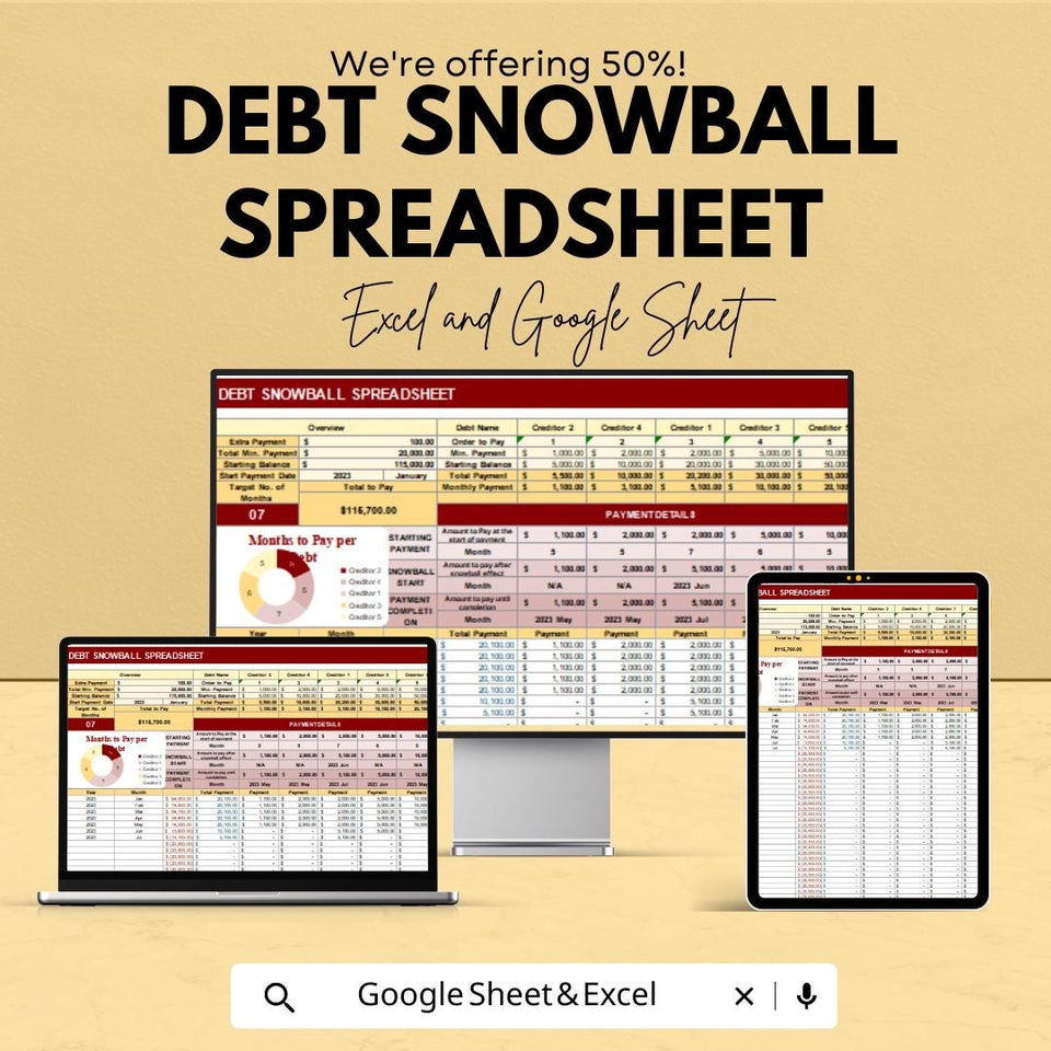 Debt Snowball Spreadsheet for Debt Repayment | Excel & Google Sheet Template | Debt Reduction Plan | Financial Tracking | Budget Planner