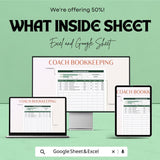 Coach Bookkeeping Template Google Sheet & Excel | Finance Tracker for Coaches | Coaching Business Expense Income Spreadsheet | 50% OFF