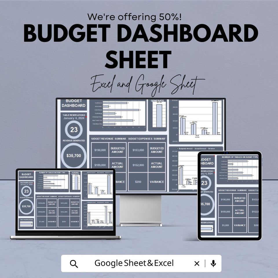 Budget Dashboard Template | Google Sheet | Track Expenses, Budgeting & Financial Overview | Budget Planner for Personal and Business Use