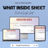 Bookkeeping Invoice Template – Excel and Google Sheet for Easy Tracking | Invoice & Payment Management, Customizable and Professional Design