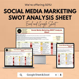 Social Media Marketing SWOT Analysis Sheet - Excel & Google Sheet Template for Strategy, Planning, and Performance