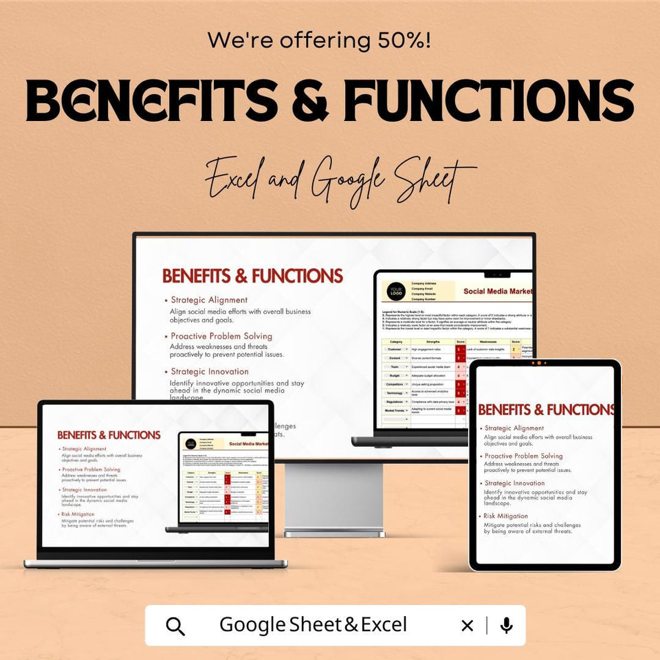 Social Media Marketing SWOT Analysis Sheet - Excel & Google Sheet Template for Strategy, Planning, and Performance