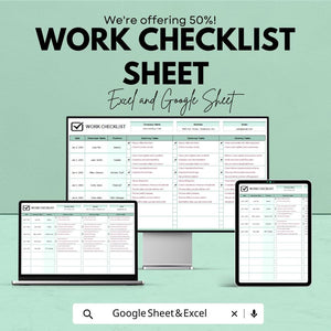 Work Checklist Template | Daily Task Sheet for Employees | Excel & Google Sheets | Job Tracker | Task Planner | Business Operations Log
